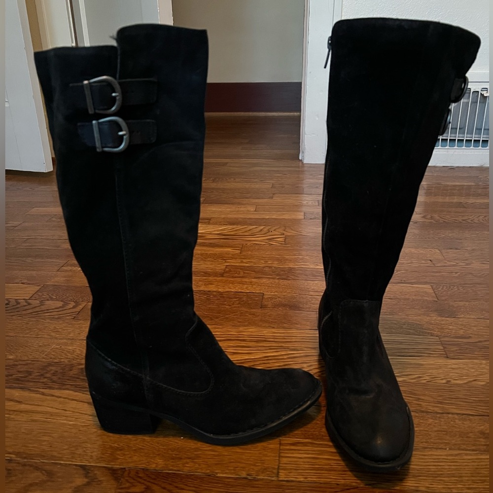 Black knee high Born suede riding boots